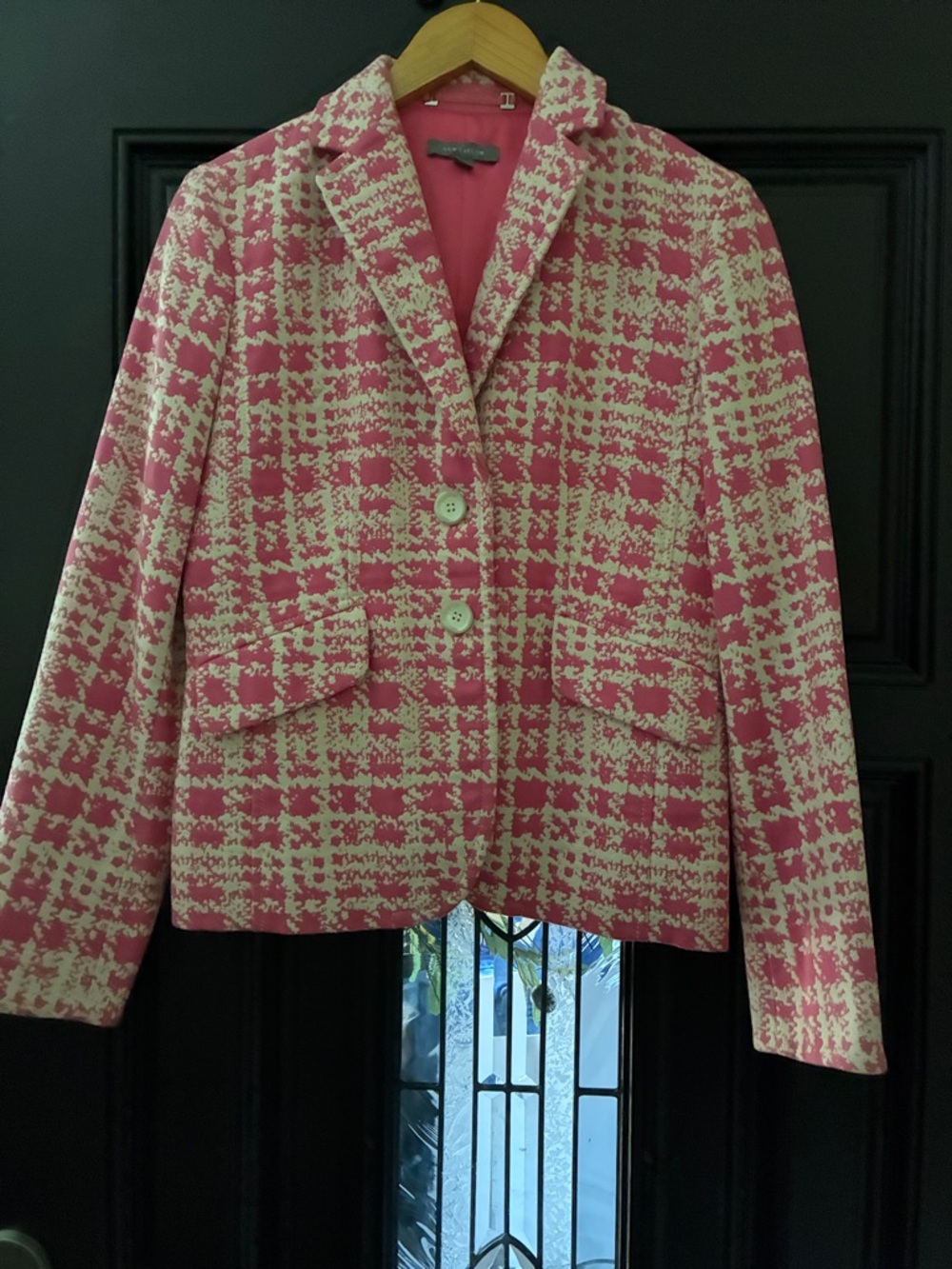 Ann Taylor Pink and Cream Women's Houndstooth Blazer Jacket